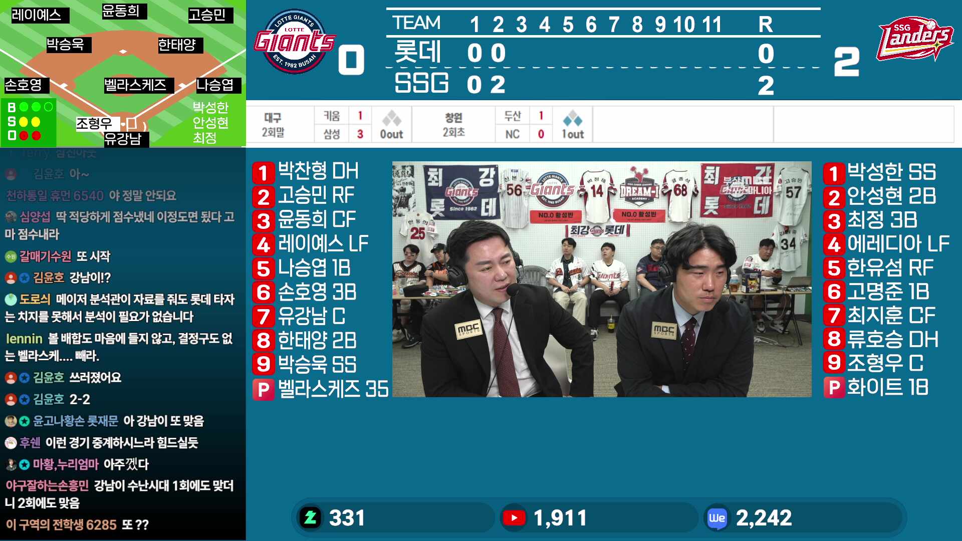 롯데 편파중계 / 9월 5일(금) 문학 SSG전 / 신본기 해설위원 & 김동현 캐스터 ( 롯데자이언츠  롯데야구 )