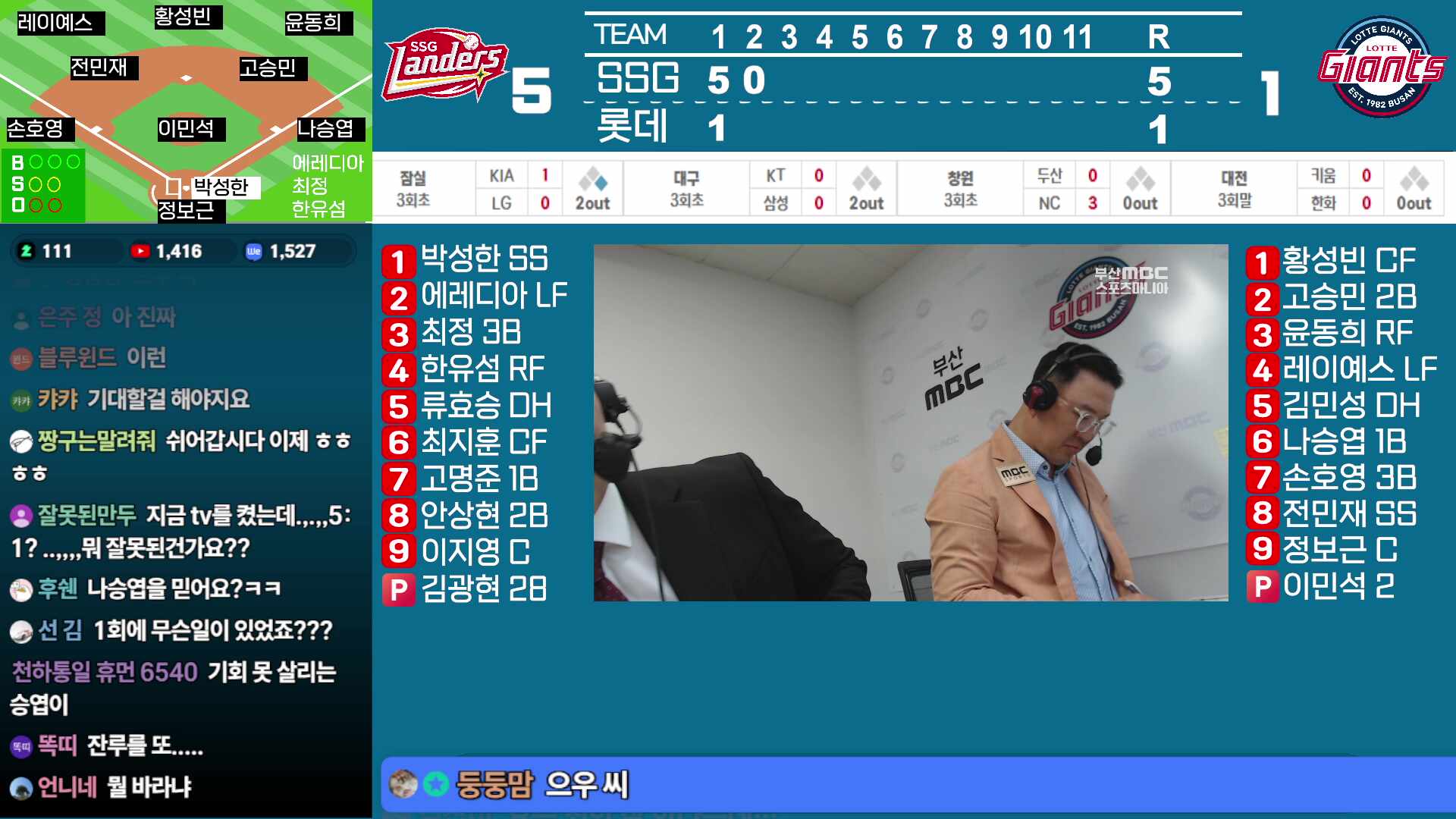 롯데 편파중계 / 9월 13일(토) 사직 SSG전 / 염종석 해설위원 & 김동현 캐스터 ( 롯데자이언츠  롯데야구 )