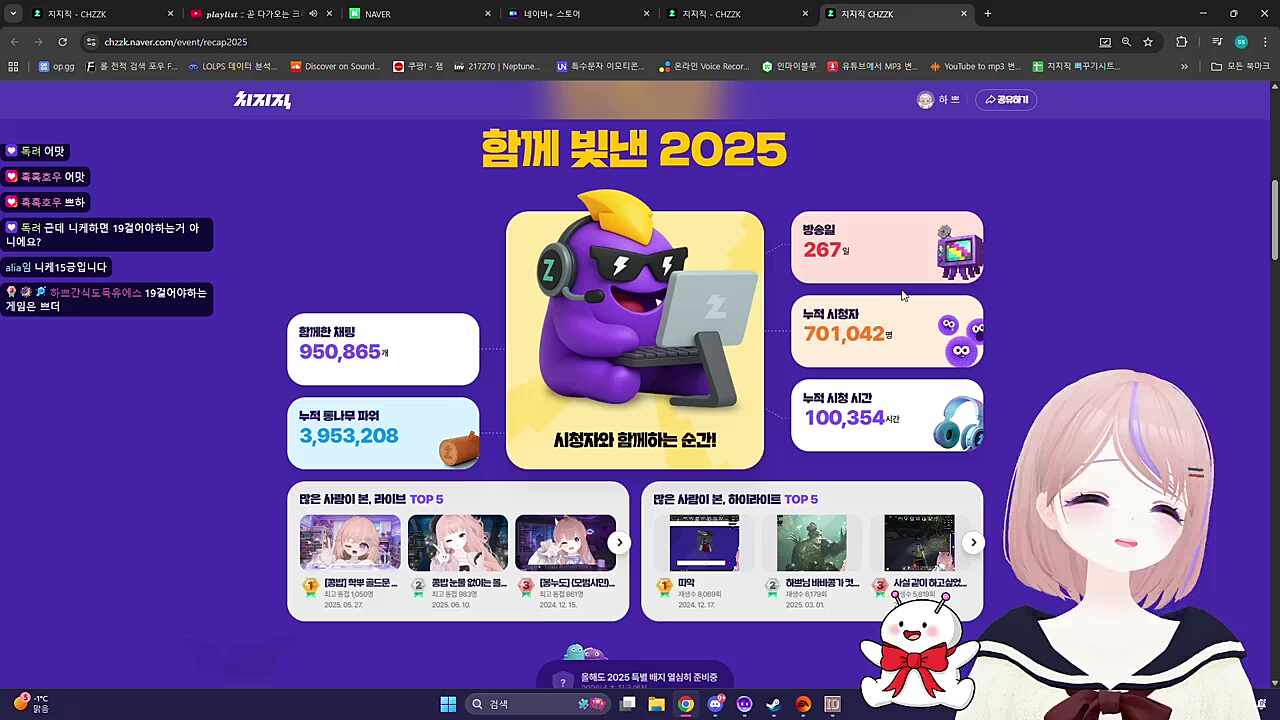 2025년 치지직 리캡 스트리머 하쁘 시점 
